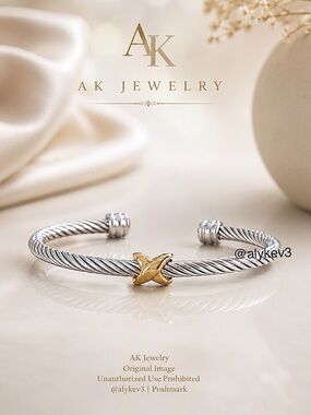 💎 LUXURY AK Jewelry™ Two-Tone Twisted Cable X Cuff Bracelet Elegant Design